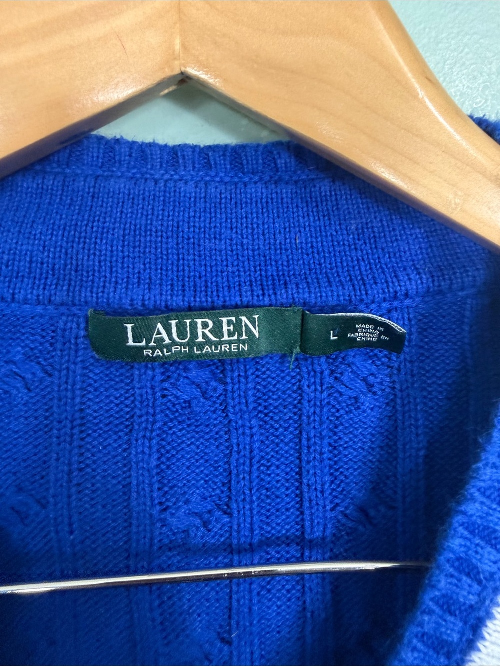 Lauren Ralph Lauren Cricket Sweater Pullover Blue White Cable Knit Women Large - Picture 4 of 8